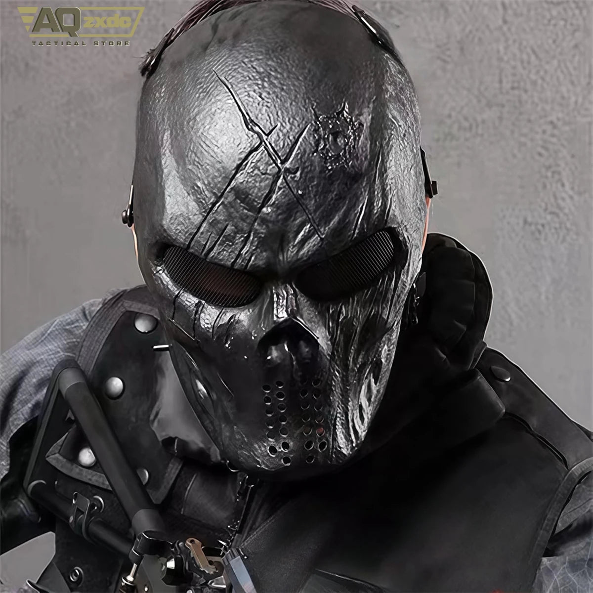 AQzxdc Airsoft Mask, Skull Full Face Mask for Halloween Airsoft CS Game Cosplay and Masquerade