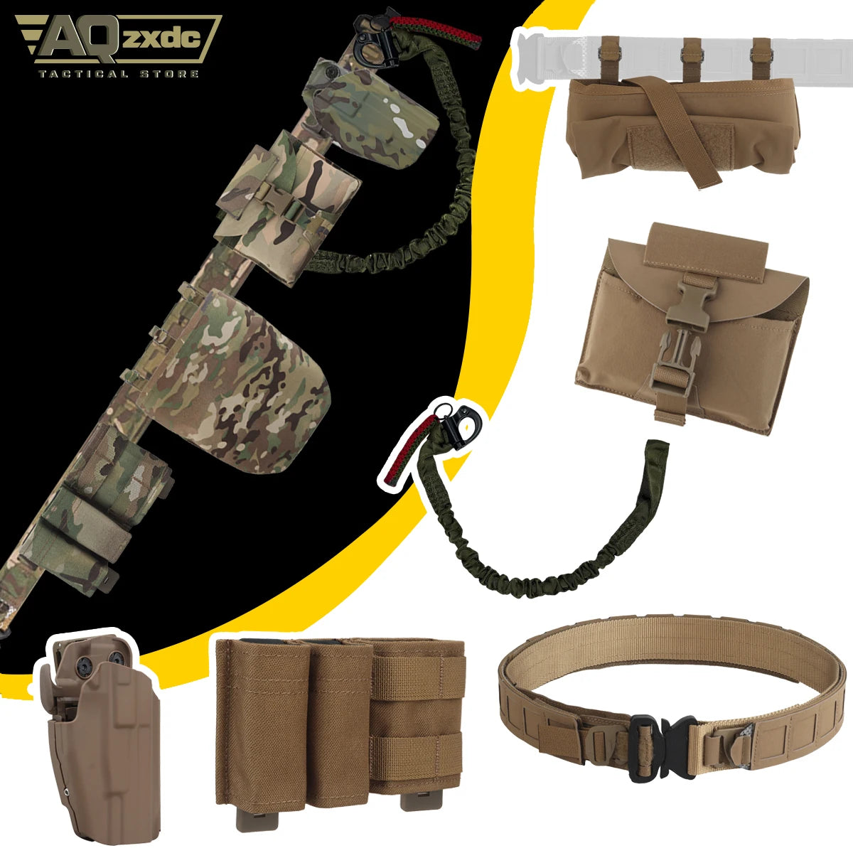 Airsoft Belt Set with PHC Assault Belt, Right Hand Universal Holster, Fast Medical Kit, FAST Mag Bag, PHC recovery Bag, Gun Rope