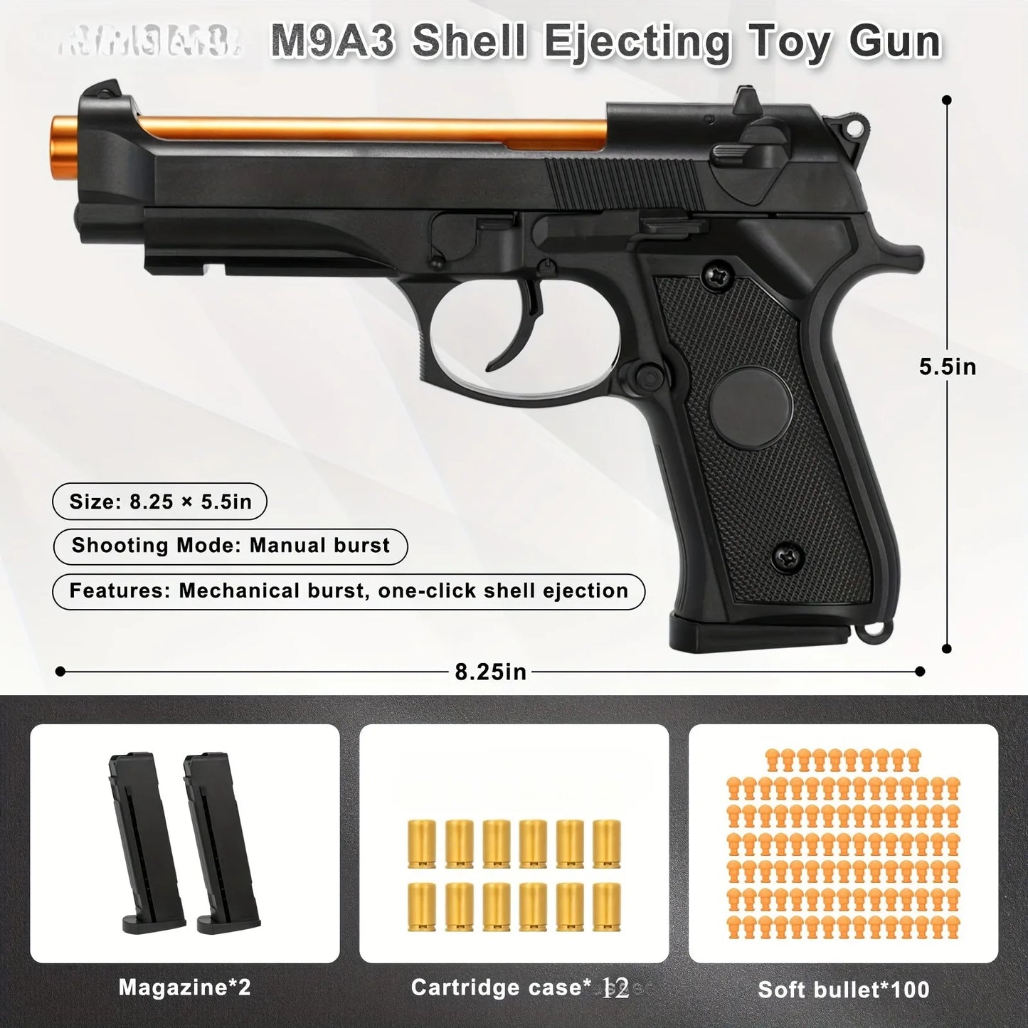 M9A3 Continuous Firing Throwing Shell Toy Gun Soft Bullet Airsoft Outdoor Sports CS Game Weapon Pistol for Children Gift