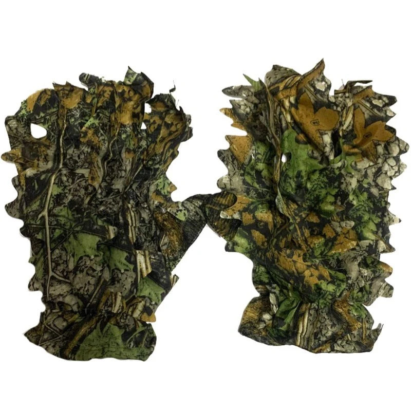 AQzxdc 3D Leafy Camo Hunting Gloves, Anti-Slip Full Finger Woodland Camouflage Tactical Lightweight Gloves for Turkey Hunting