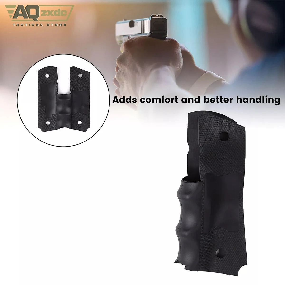 AQzxdc 2PCS Tactical Ergonomic Rubber Finger Groove Insert for Model 1911 and Equivalents PG1911-1 Uilt-In Cnti-Skid sheet