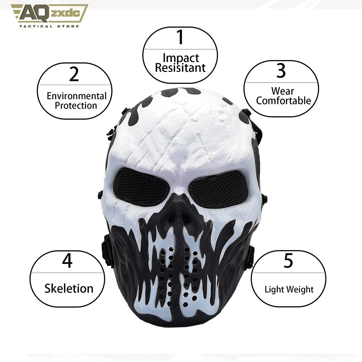 AQzxdc Airsoft Mask, Skull Full Face Mask for Halloween Airsoft CS Game Cosplay and Masquerade