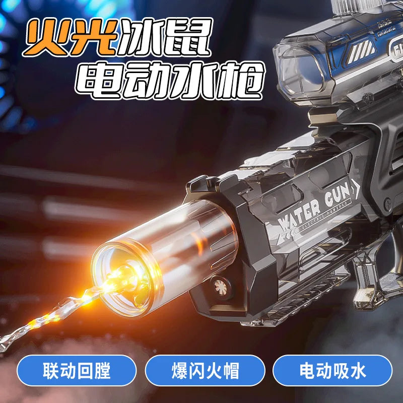 Cross-border fire ice rat electric high-pressure water gun large-capacity long-range light gun linkage breaching Wear a fire hat