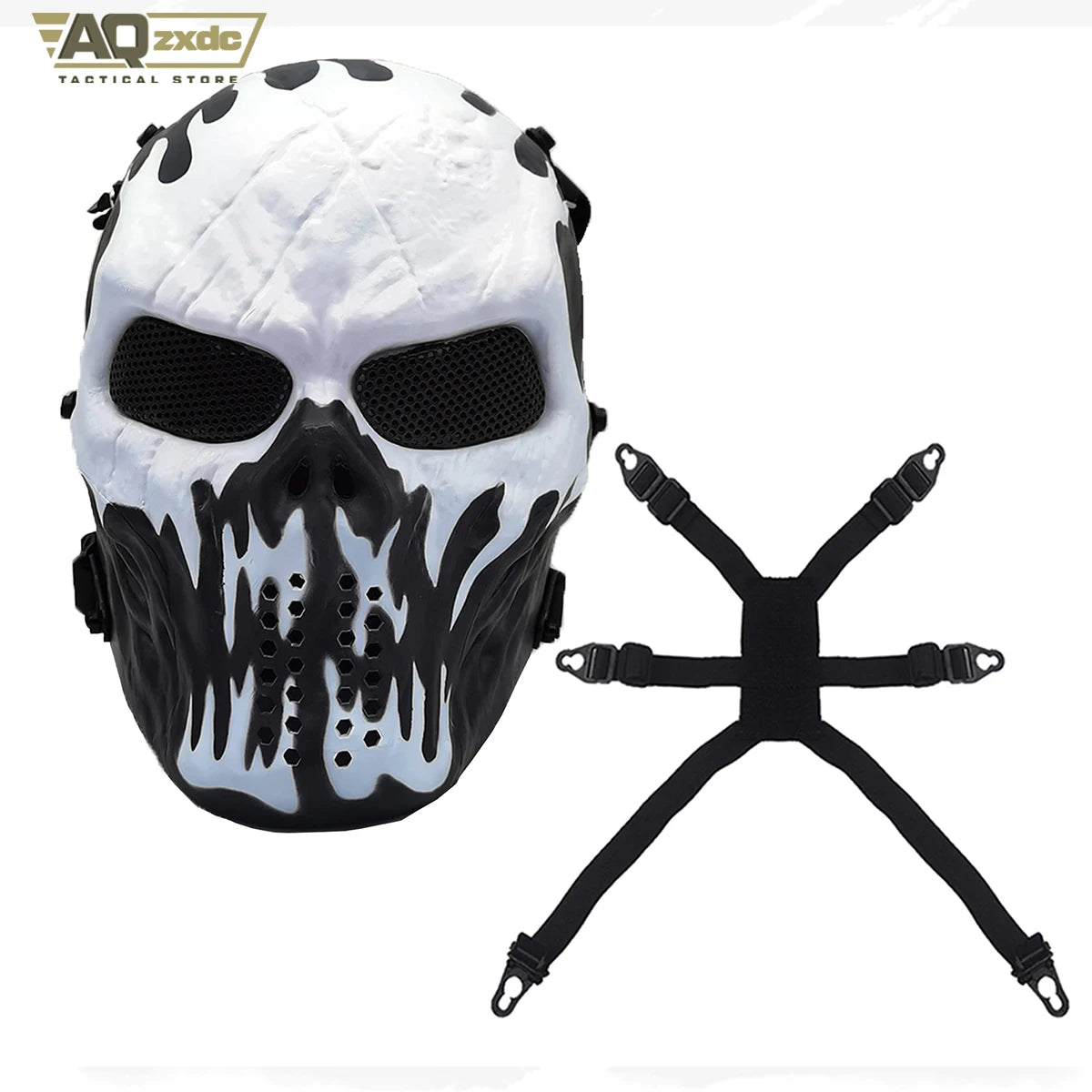 AQzxdc Airsoft Mask, Skull Full Face Mask for Halloween Airsoft CS Game Cosplay and Masquerade