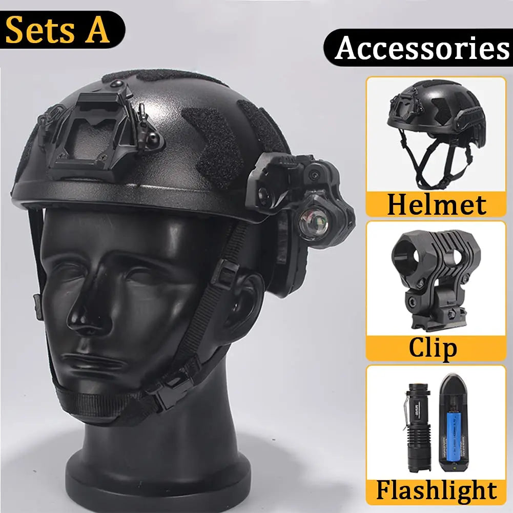 AQ Heavy-Duty Tactical Helmet Set, with Paintball Mask & Telescope Model & Soundproof Headphones, Aluminum Alloy L4G24 NVG Mount