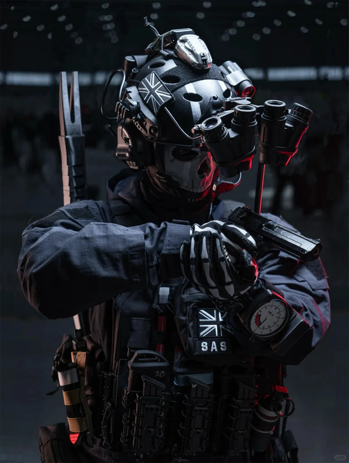 AQzxdc Airsoft Call of Duty 19 Night Raid Ghost Cosplay Full Set of Equipment Ghost Tactical Mask Tactical Vest & Hemlet Set