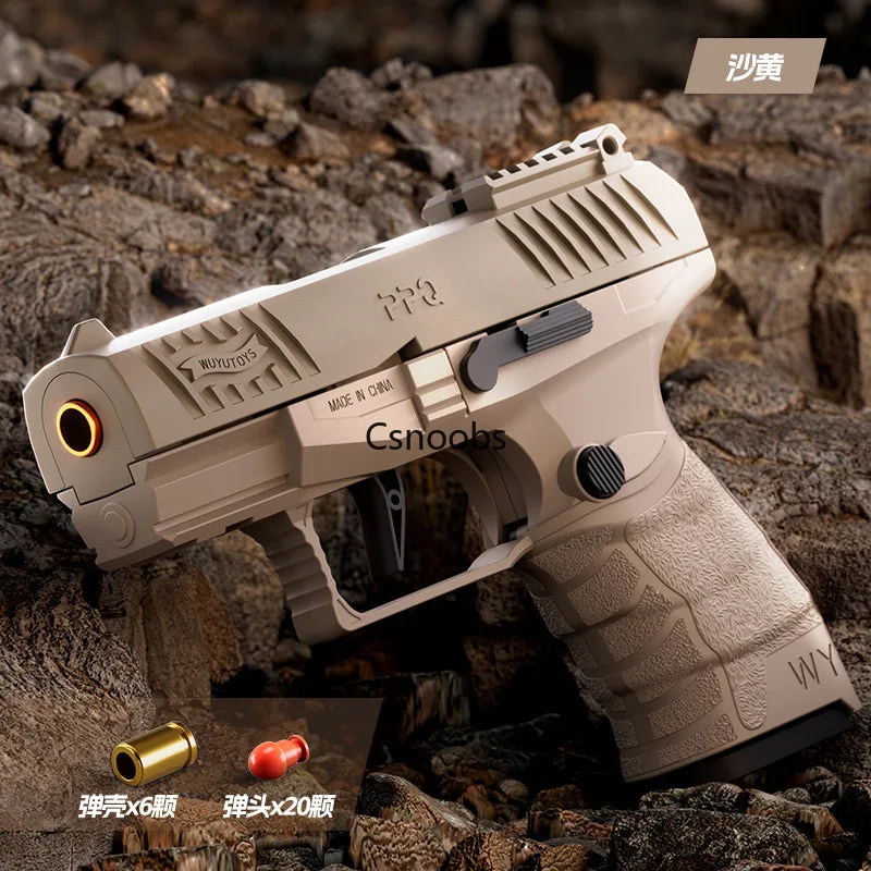 Small Black Toy Gun Mini PPQ Continuous Firing Shell Throwing Gun Model Soft Bullet Launcher BlowBack Airsoft Pistol for Kids