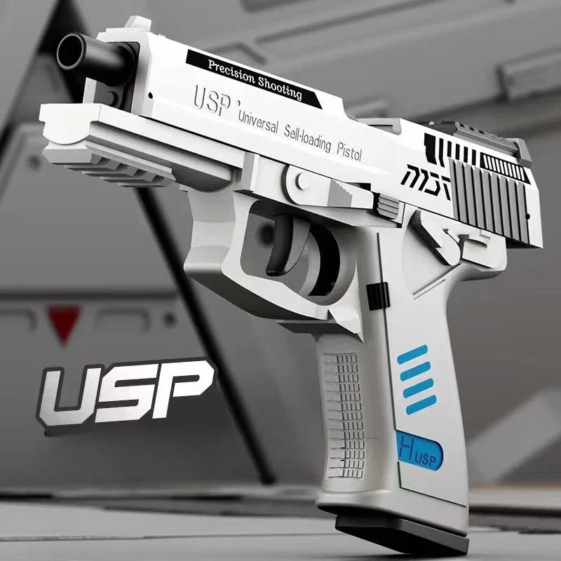 Continuous Firing USP Shell Ejecting Pistol With Laser Sight Airsoft Blowback Soft Bullet Toy Gun Empty Hanging Weapon Boys Gift