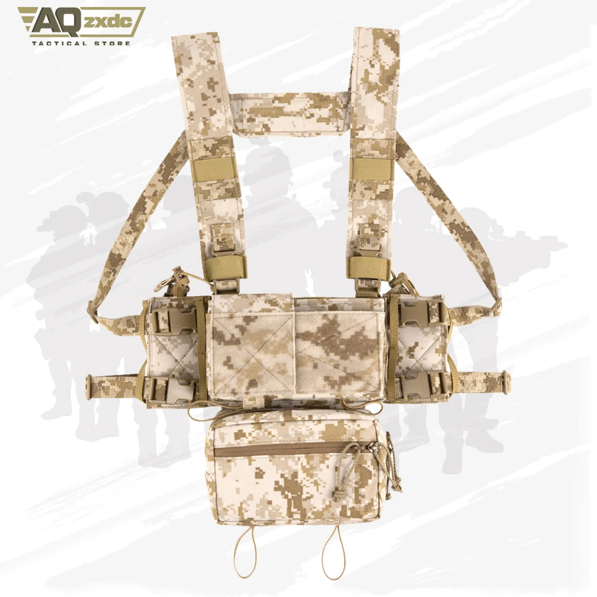 AQzxdc Tactical MK3 MK4 Chest Rig with Radio Pouch Drop Pouch Harness Camouflage General Purpose Modular Airsoft Chest Rig Vest