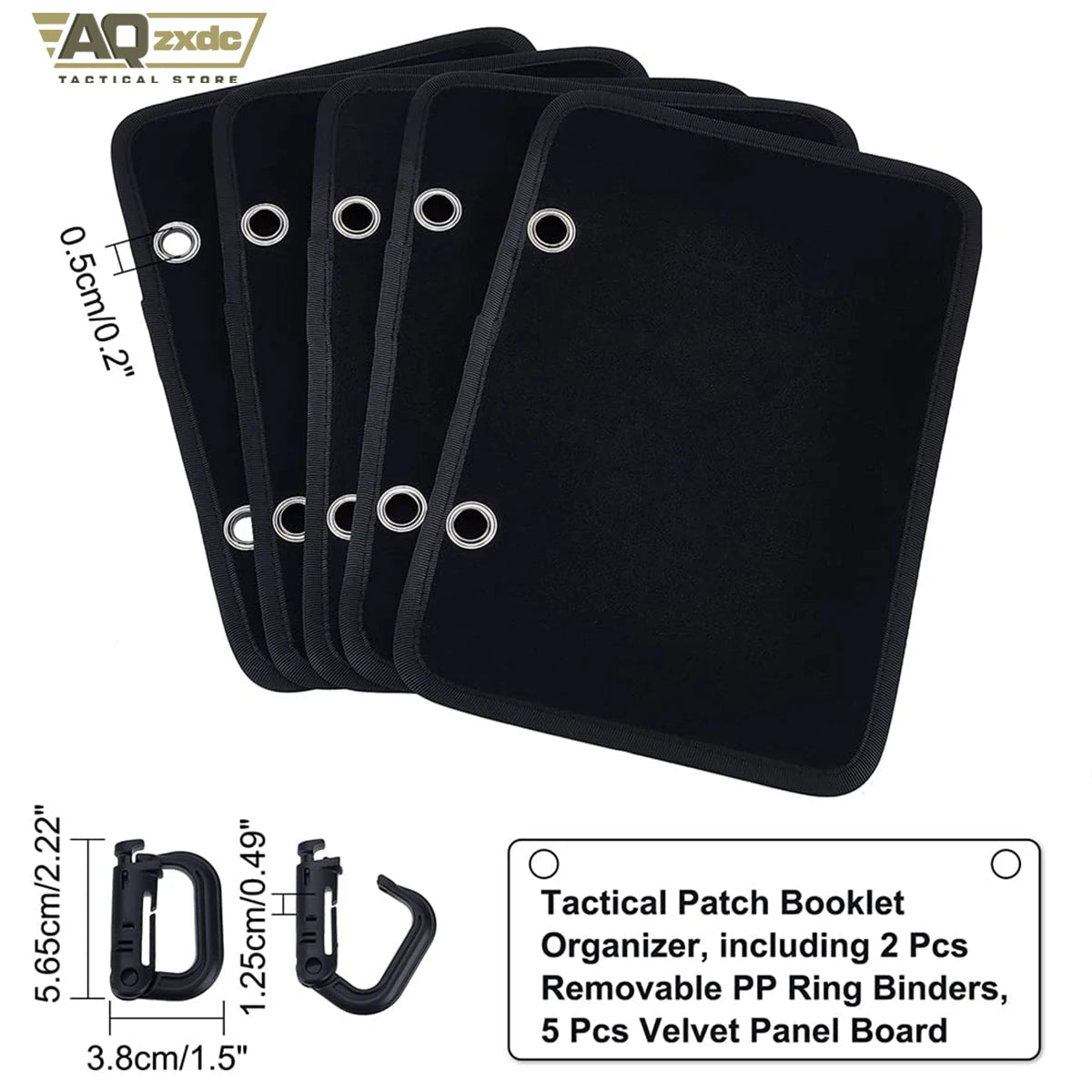 Tactical Patch Booklet Organizer, 5 Pages Black Flip-Page Patch Book Holder with Removable D-Buckles for Militar Morale Emblem