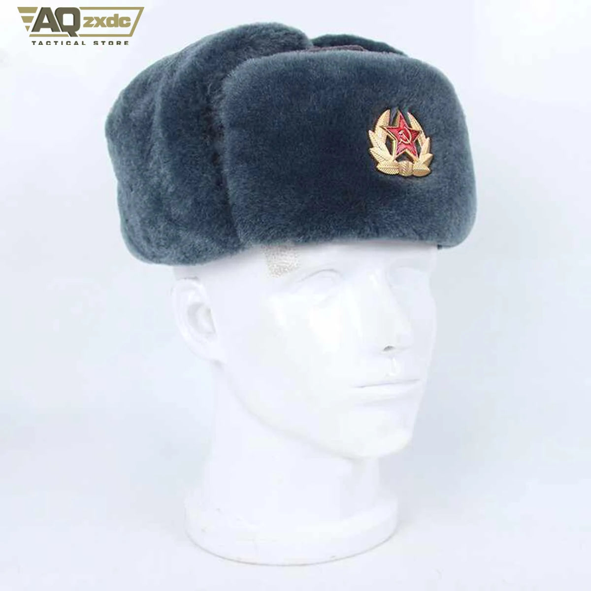 AQzxdc Cold War Soviet Russian Ushaka Cotton Hat M69 Red Army Star Gray Winter Hat Flocked Lei Feng Hat