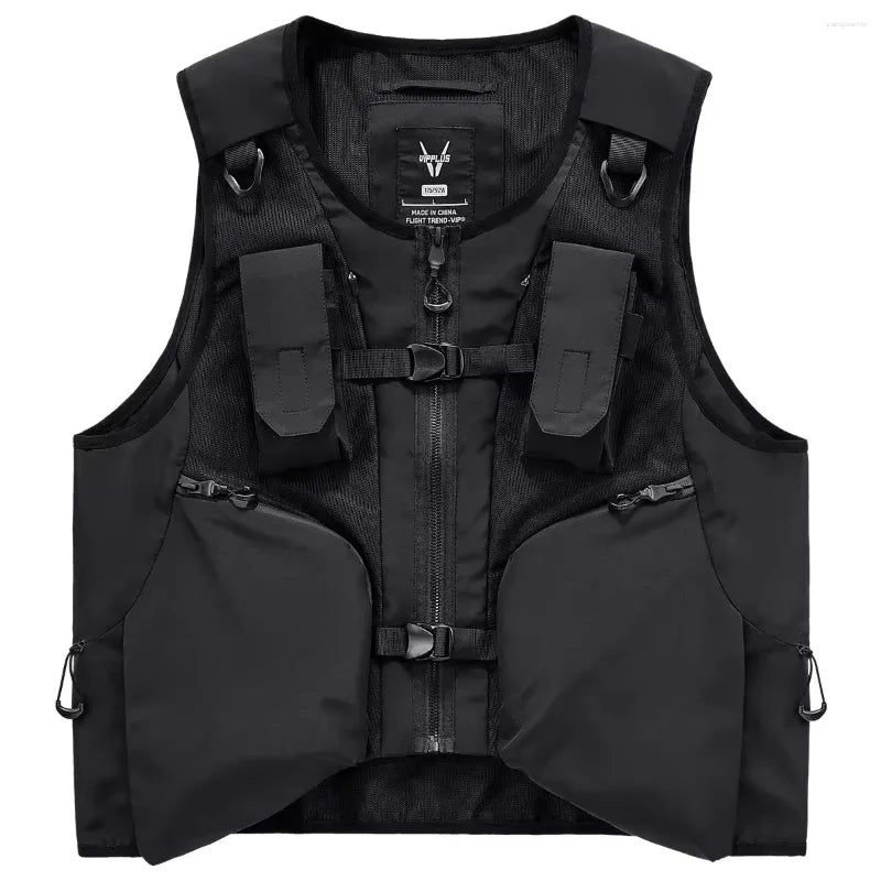 AQzxdc Tactical Function Sleeveless Cargo Jackets Y2K Mens Clothing High Street Multi-pocket Techwear Vest Chaleco Chaquetas