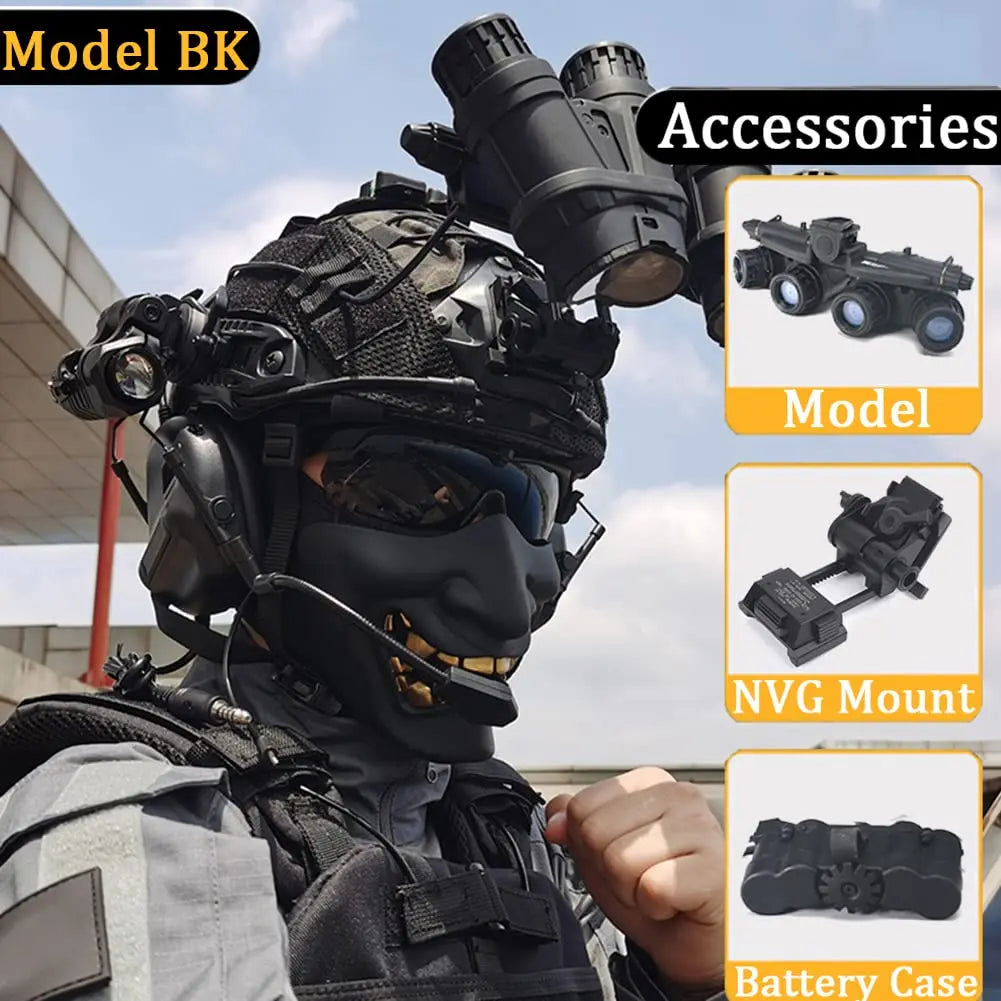 FAST Airsoft Helmet Set, with Four Eyes Telescope Model and Soundproof Headphones, Flashlights, Goggles, Signal Lights Etc