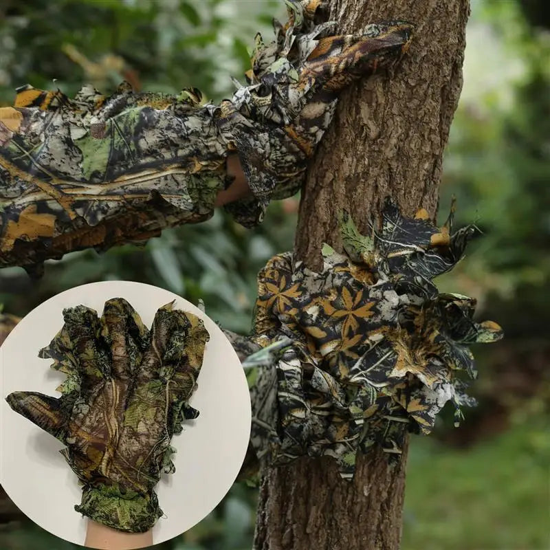 Ghillie Camouflage 3D Leafy Full Face Mask Camo Hunting Gloves, Camo Hunter Hunting Accessories for Hunting Tactical Camouflage