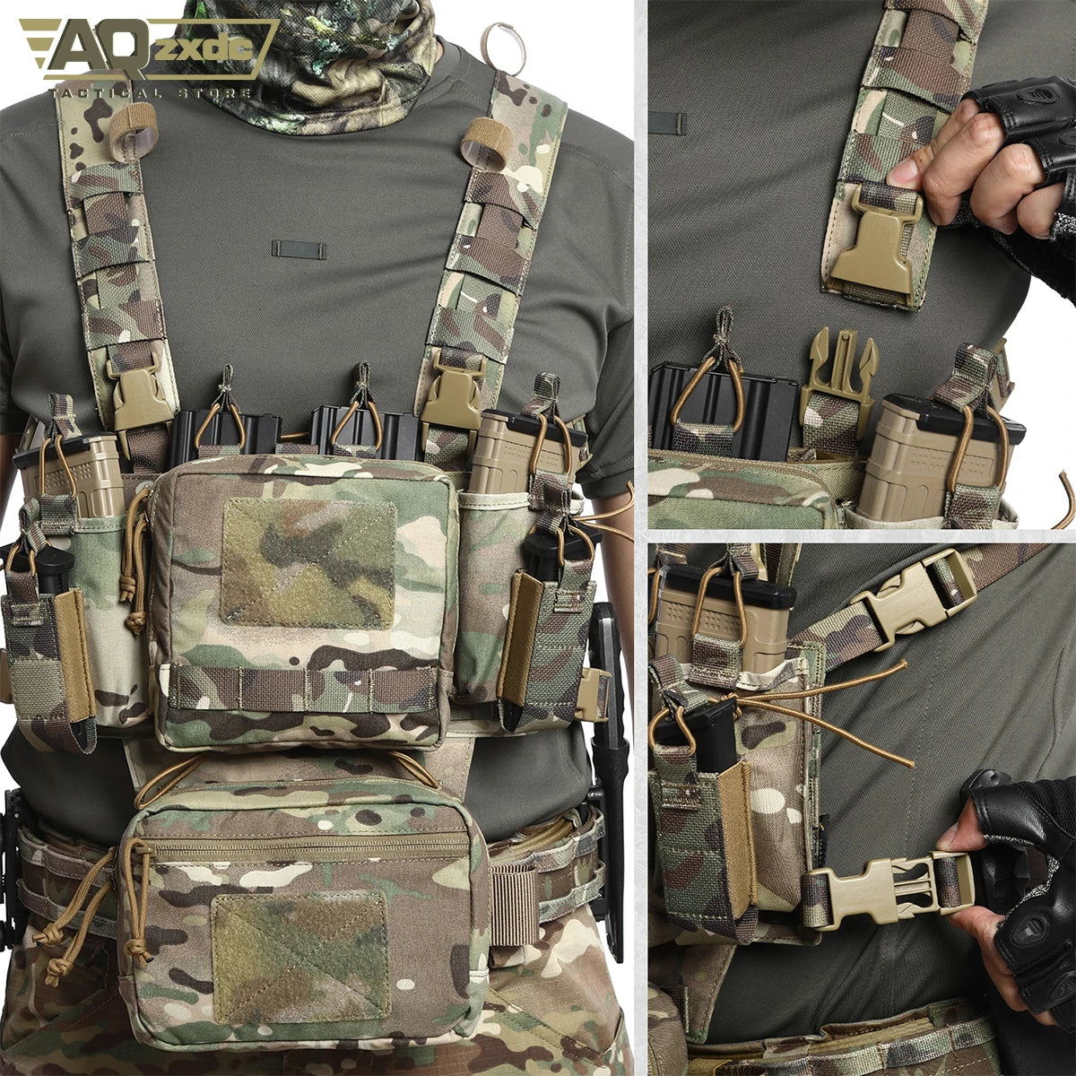 Tactical Chest Bag Full Set With Camouflage Quick-Release Bellyband And Protective Vest Mount PTG Tactical Chest Rig Vest Bag