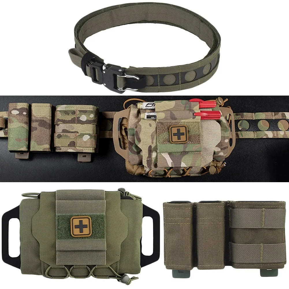 AQzxdc Tactical Belt Set, with Open Top 5.56/9mm Pouch & Rapid Deployment IFAK Medical Pouch, for Airsoft Paintball Hunting