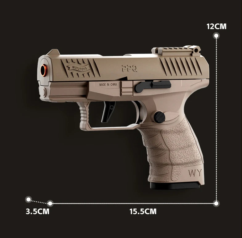 Small Black Toy Gun Mini PPQ Continuous Firing Shell Throwing Gun Model Soft Bullet Launcher BlowBack Airsoft Pistol for Kids