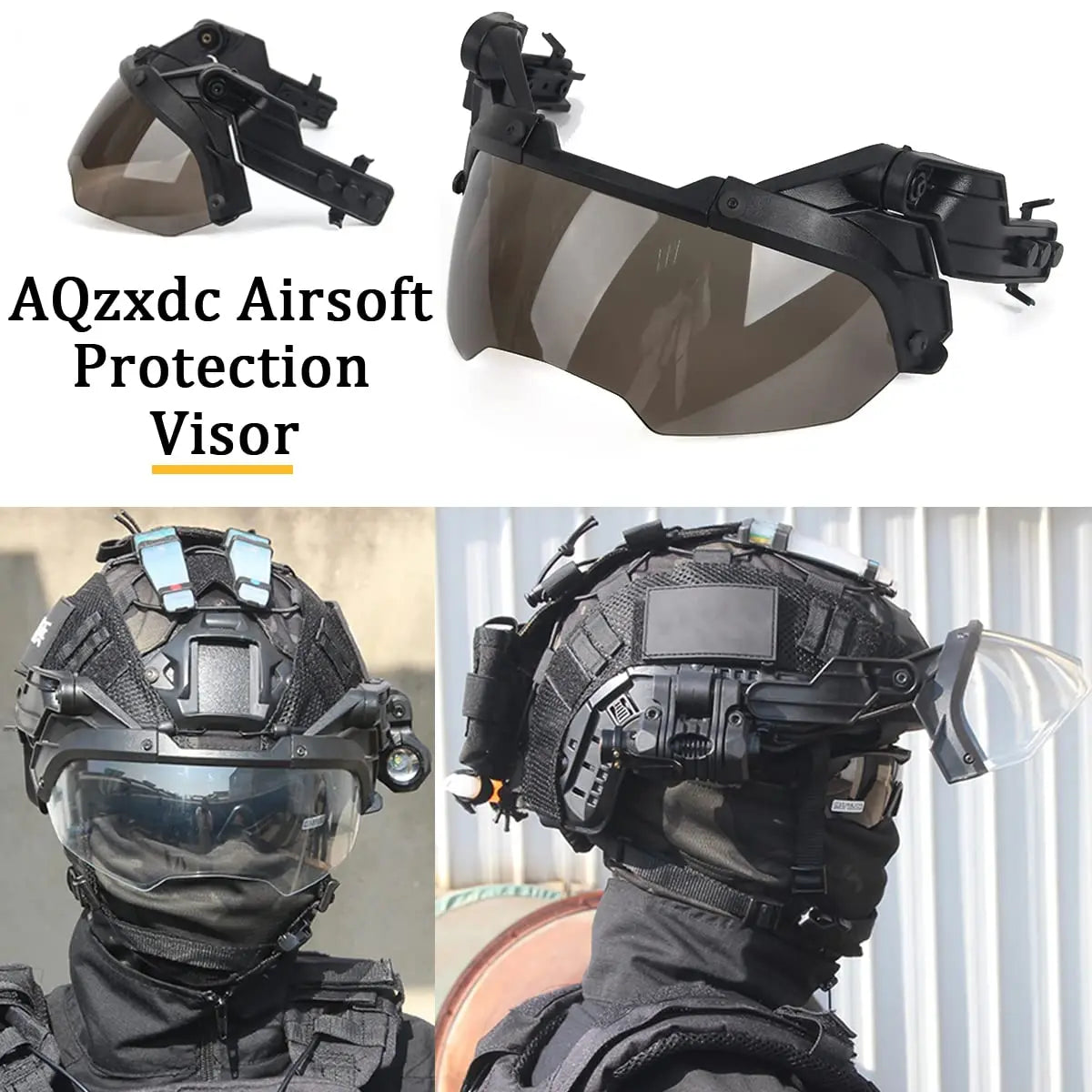 AQzxdc Paintball Game Helmet Set with Visor Flashlight Flashing Light Helmet Cover Set for Airsoft Shooting War Games Movie Prop