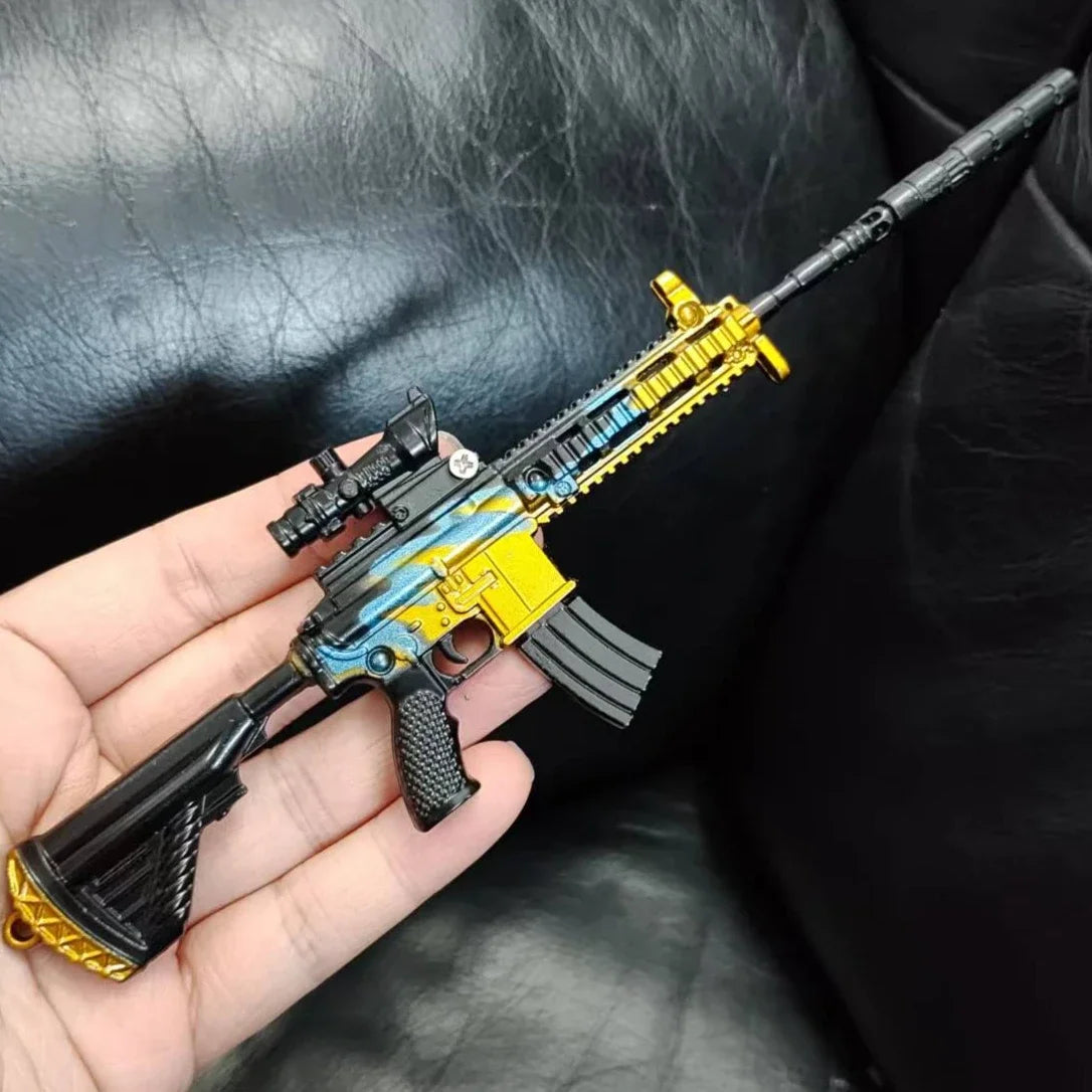 20CM Alloy Mini M416 AUG Rifle Model Pistol PUBG Jedi Toy Gun Fidget Toy Desktop Ornament for Boy Adults Birthday Gift