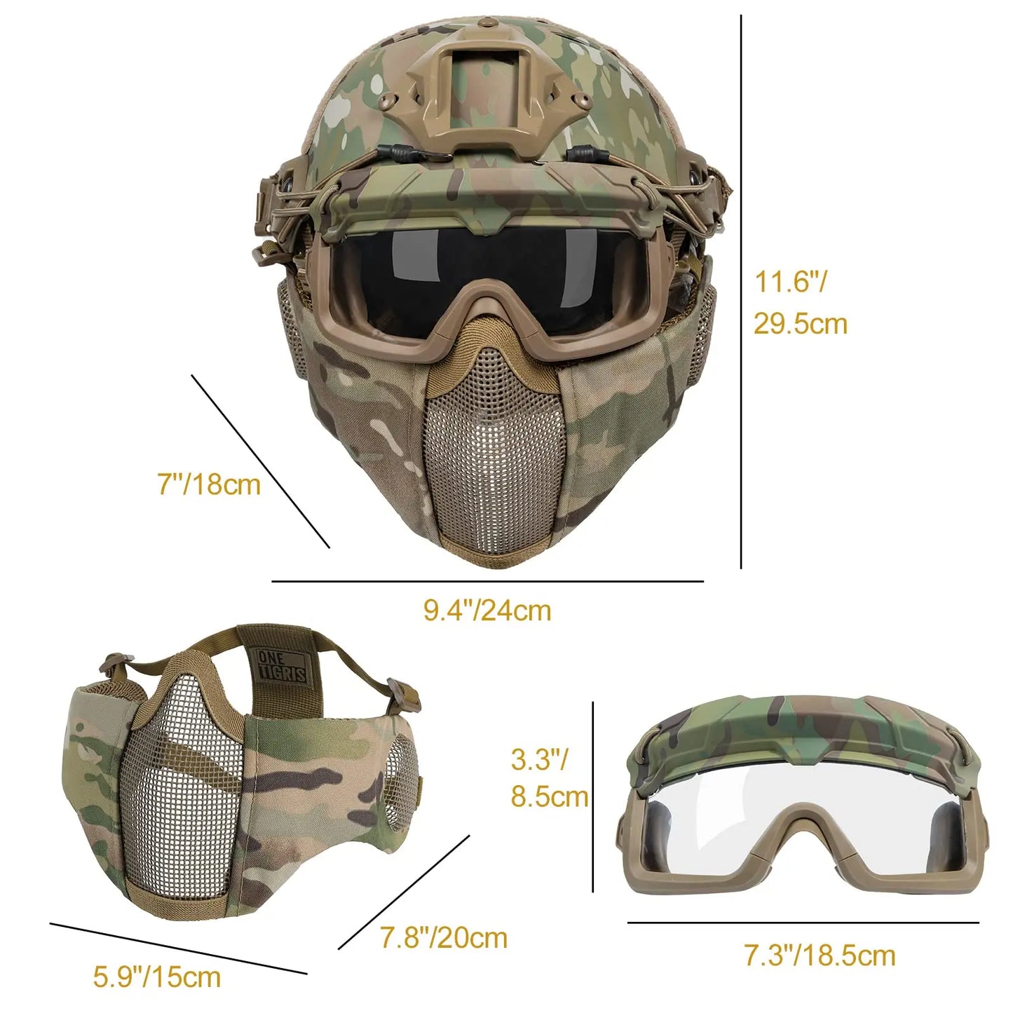 Airsoft Fast Helmet - Full Face Protective Tactical Helmet With Foldable Ear Protection Mask And Goggles for Airsoft Paintball