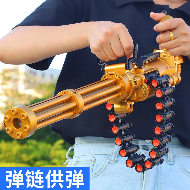 Golden Gatling Electric Chain Soft Bullet Gun Children's Shell Throwing Heavy Machine Gun Mechanism Toy Gun
