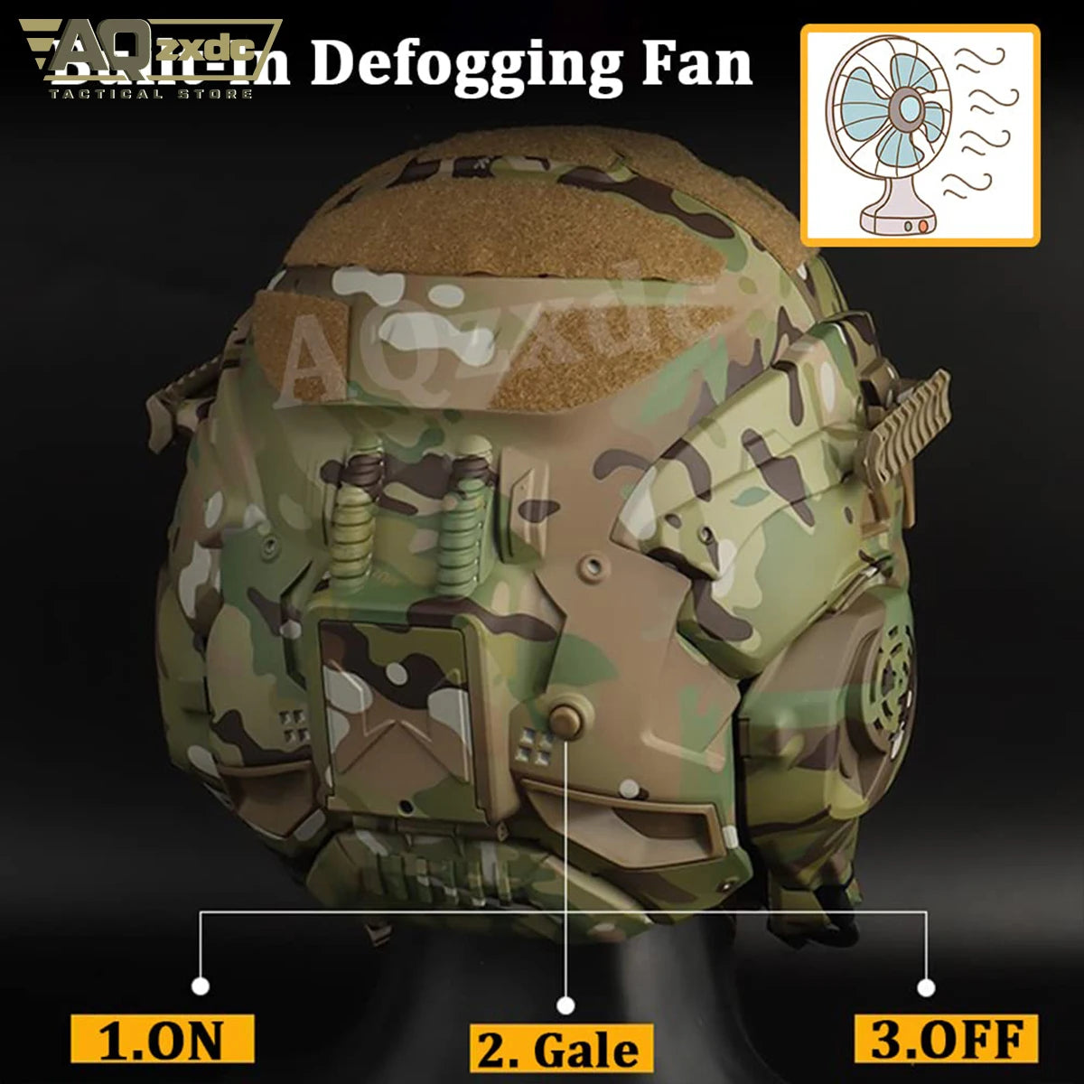 AQzxdc Fully Wrapped Paintball Helmet, Integrated Helmets, Masks, Goggles, Defogging Fans, All-in-One Design, Detachable Mask