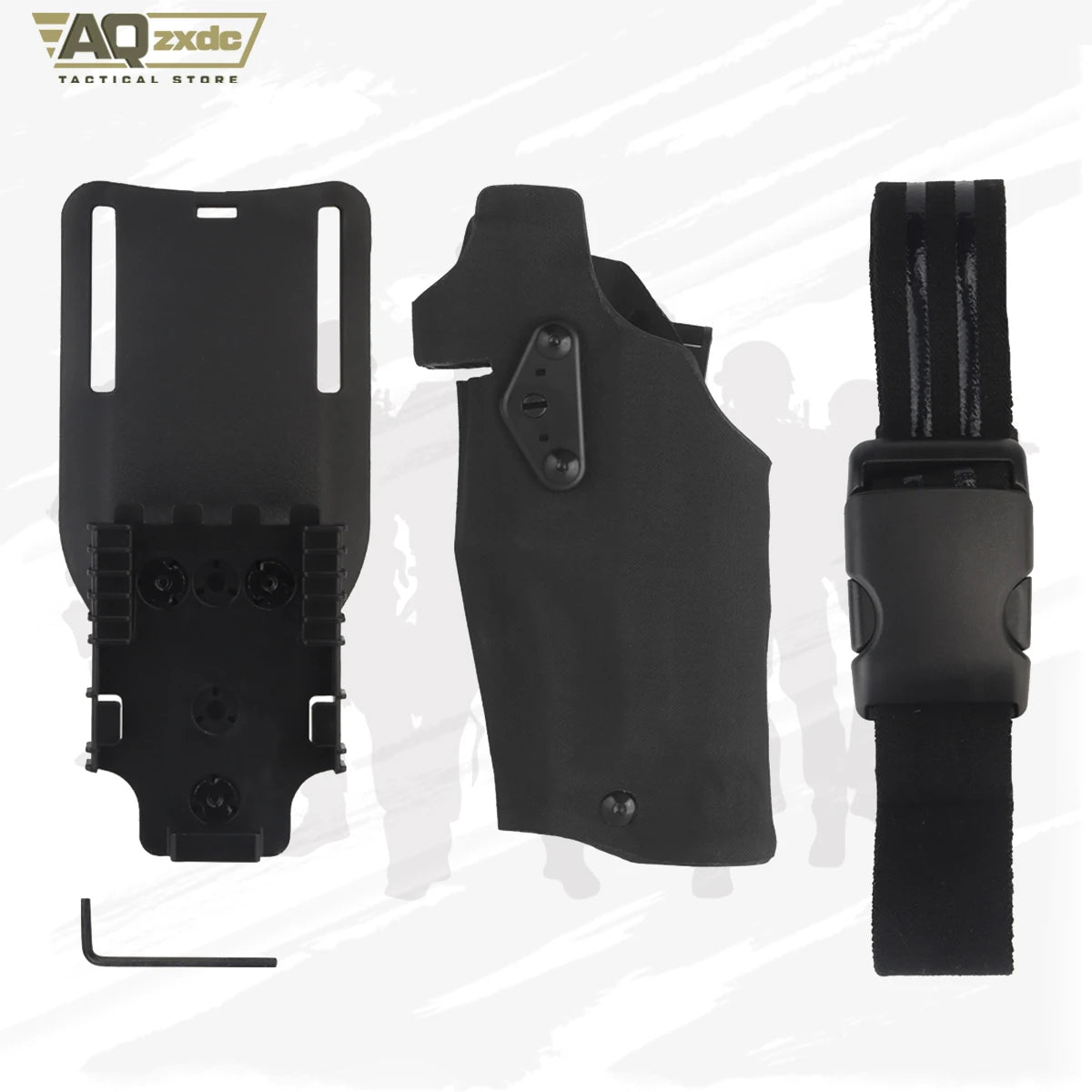 AQzxdc Military Left Hand Quick Holster, Tactical Hand Gun Drop Leg Thigh Pistol Holster for Airsoft Glock 17 + X300 lamp