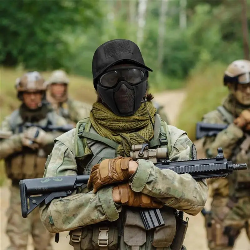 AQzxdc Airsoft Mask with Goggles Foldable Half Face Airsoft Mesh Mask with Ear Protection for Paintball Shooting Cosplay CS Game