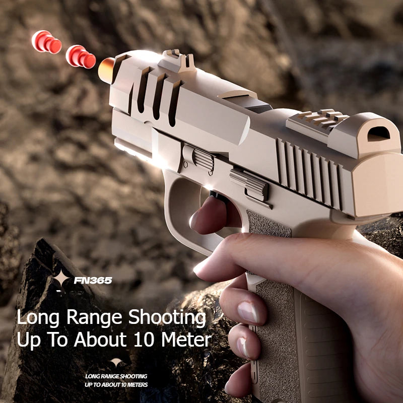 Auto Mini FN365 Black Toy GunContinuous Firing Shell Throwing Gun Model Soft Bullet Launcher BlowBack Airsoft Pistol for Kids
