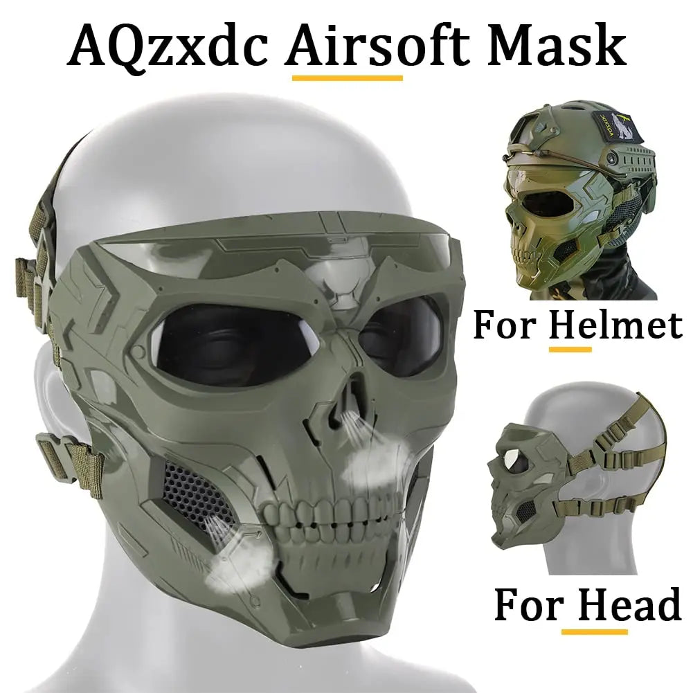 FAST Airsoft Helmet, with Full-Face Skull Paintball Mask, Steel Mesh Earmuffs, Flashlight, for Outdoor Shooting, Hunting, Games