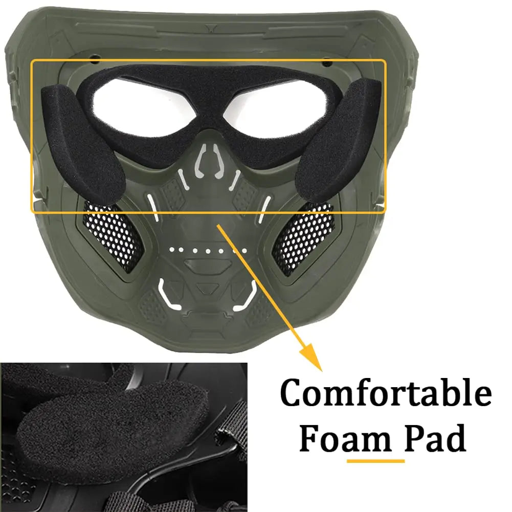 FAST Airsoft Helmet, with Full-Face Skull Paintball Mask, Steel Mesh Earmuffs, Flashlight, for Outdoor Shooting, Hunting, Games
