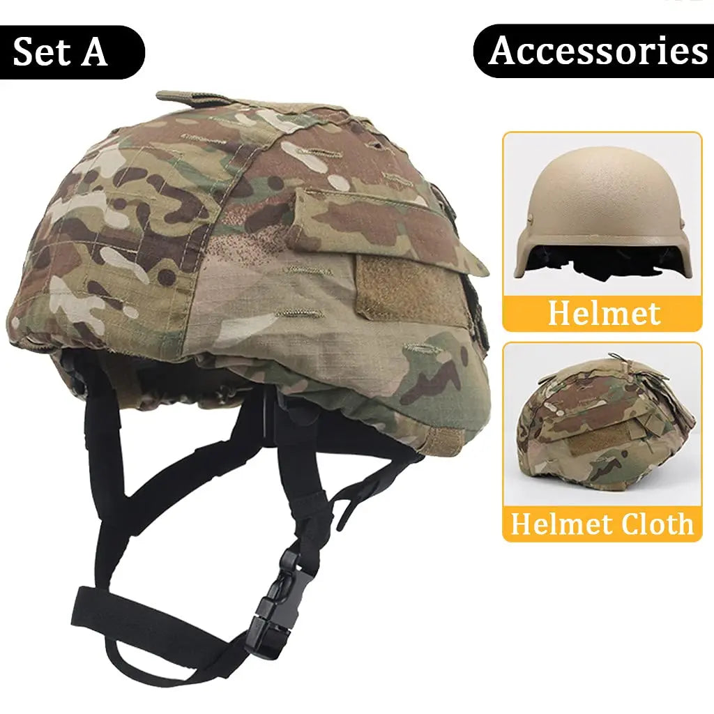 M88 Tactical Helmet Sets, wiht Helmet Cloth Goggles and Mount Kit Full-Covered Military Protective Combat Airsoft Paintball Helm