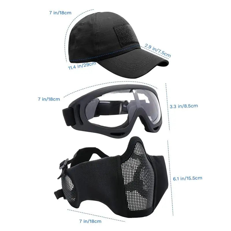 AQzxdc Airsoft Mask with Goggles Foldable Half Face Airsoft Mesh Mask with Ear Protection for Paintball Shooting Cosplay CS Game
