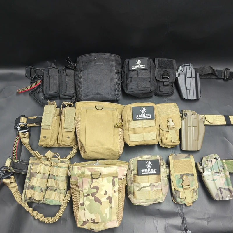 Full Set Of Outdoor Airsoft Belt Set, With Double Magazine Pouch, Phc Recovery Bag, Multi-Function Bag, G17 Quick-Draw Holster