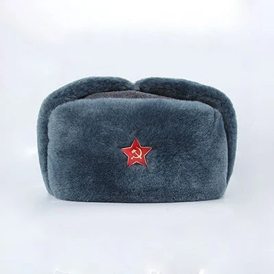AQzxdc Cold War Soviet Russian Ushaka Cotton Hat M69 Red Army Star Gray Winter Hat Flocked Lei Feng Hat