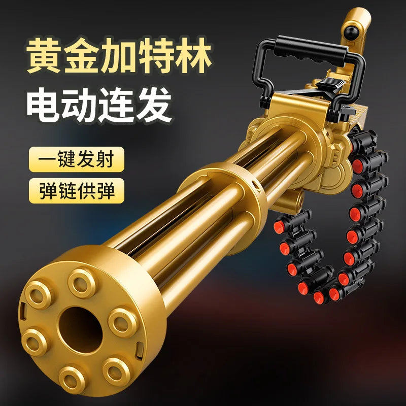 Golden Gatling Electric Chain Soft Bullet Gun Children's Shell Throwing Heavy Machine Gun Mechanism Toy Gun
