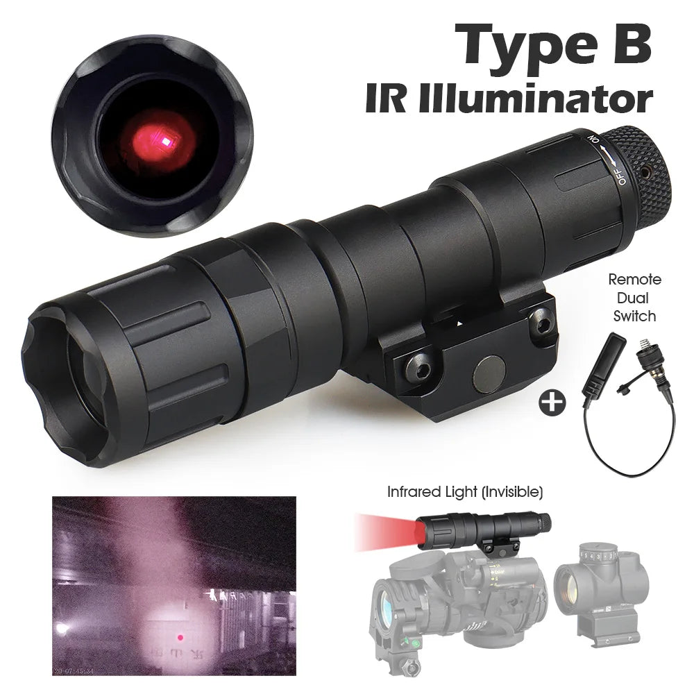 Hunt 850nm Long Range Infrared Illuminator Led White Flashlight with Remote pressure switch with M300 Lumen LED Module gs15-0153
