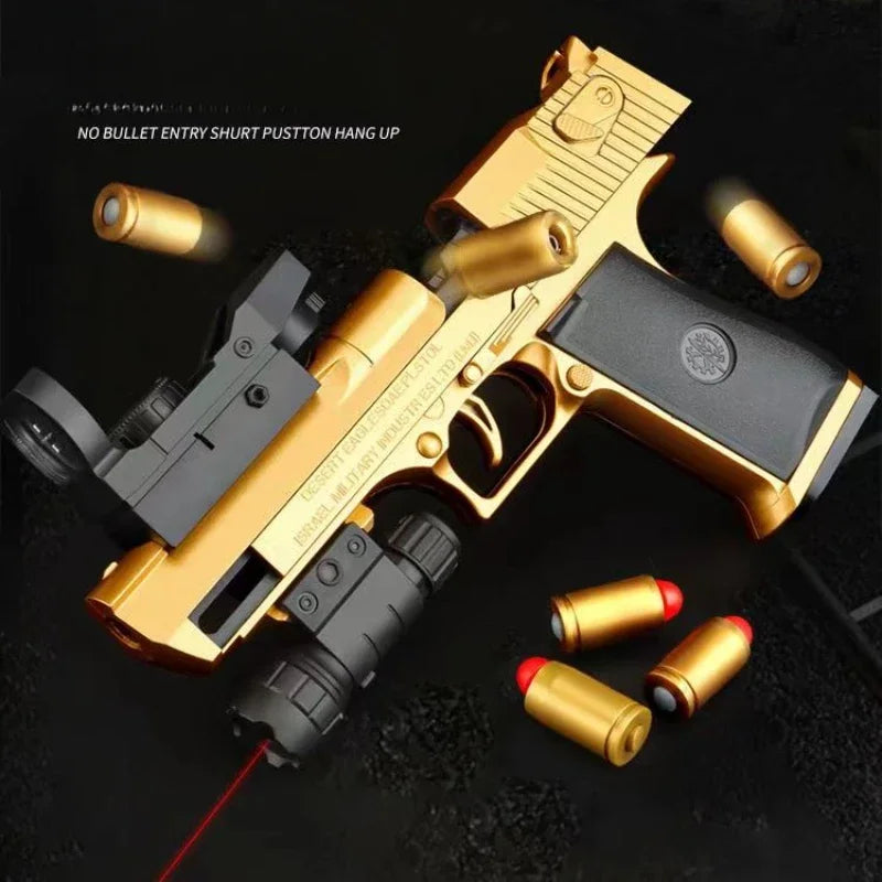 2024 Mechanical Continuous Fire Desert Eagle Pistol Shell Ejection Black Gun Empty Hanging Soft Bullet Blaster Toy Gun Gift