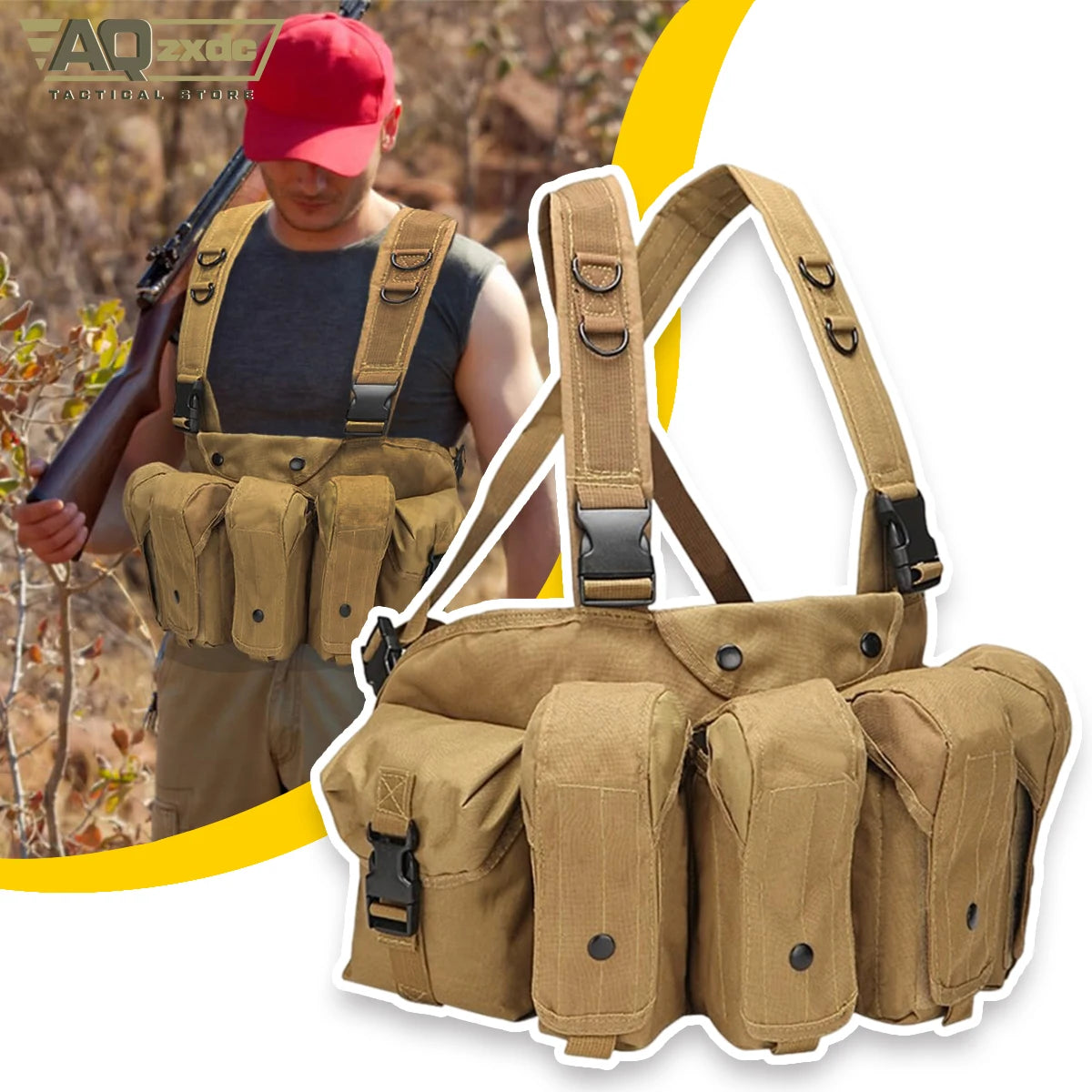 AQzxdc Outdoor Tactical Vest Lightweight Quick Release Combat Training Tactical Chest Hanger Tactical Magazine Bag for Hunting