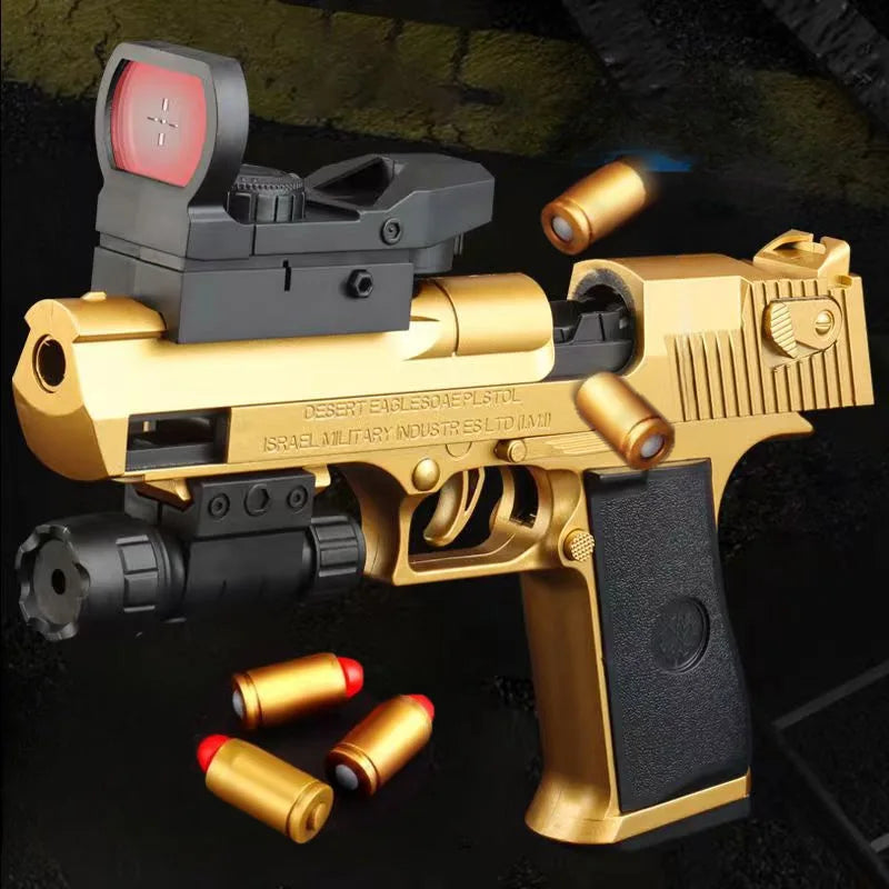 2024 Mechanical Continuous Fire Desert Eagle Pistol Shell Ejection Black Gun Empty Hanging Soft Bullet Blaster Toy Gun Gift