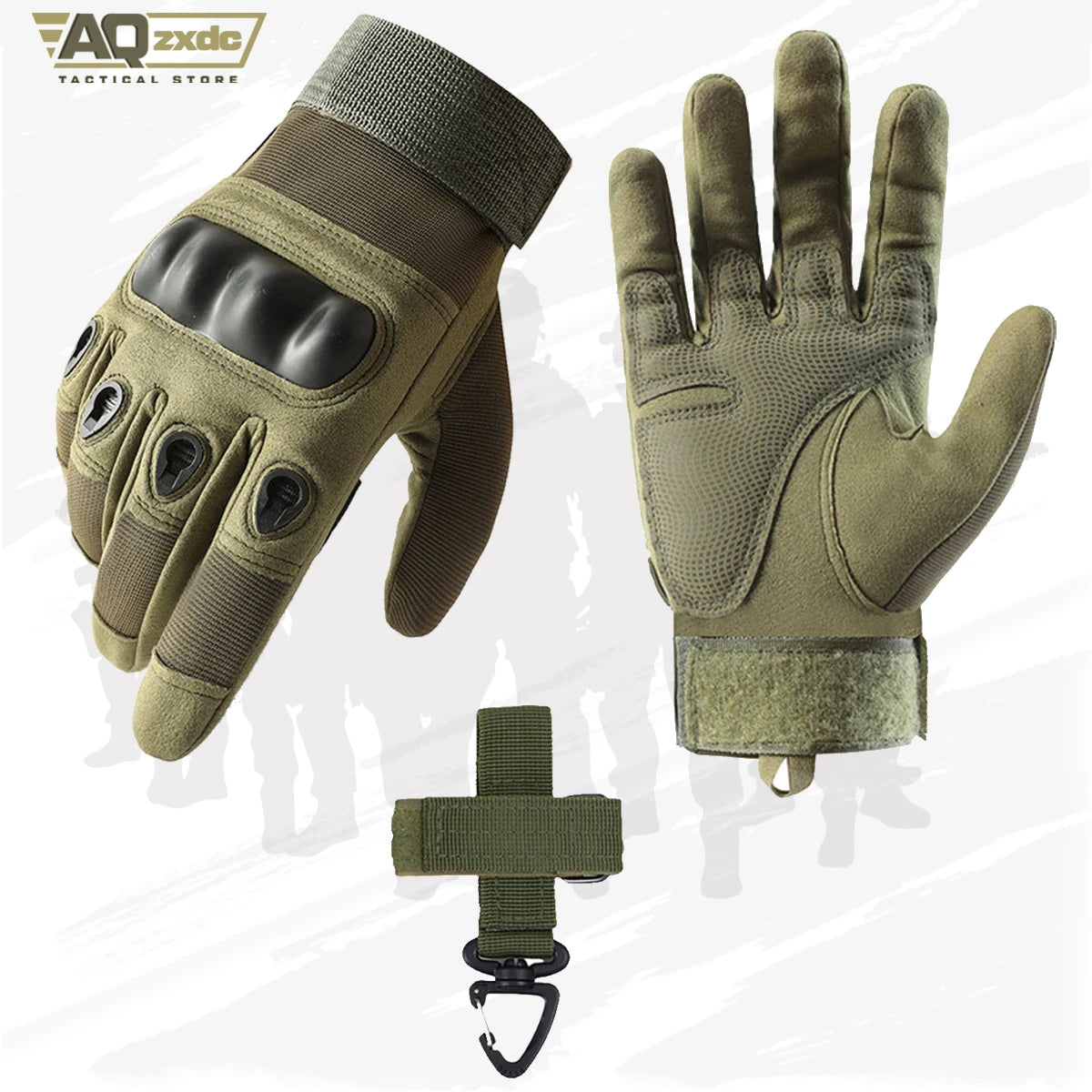 Airsoft Full Finger Gloves with Glove Buckle & Knuckle Protection Tactical Assault Training Gloves for Riding, Hunting, Cycling