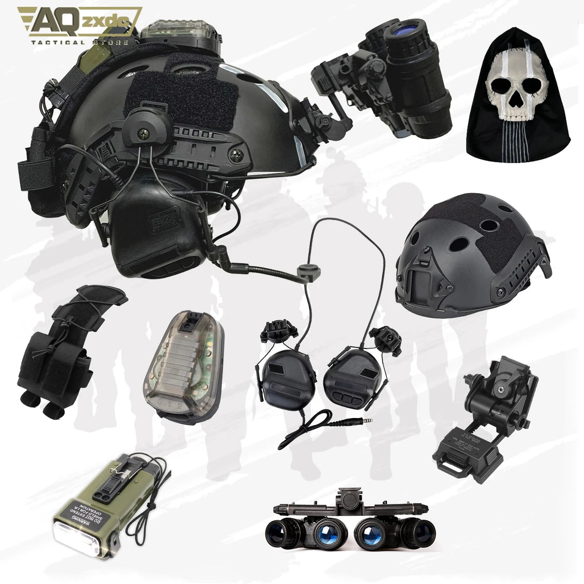 Airsoft Call of Duty 19 Cosplay Night Raid Ghost Helmet Set - Ghost Full face Mask & Includes headphones & Four-eye NVG Model