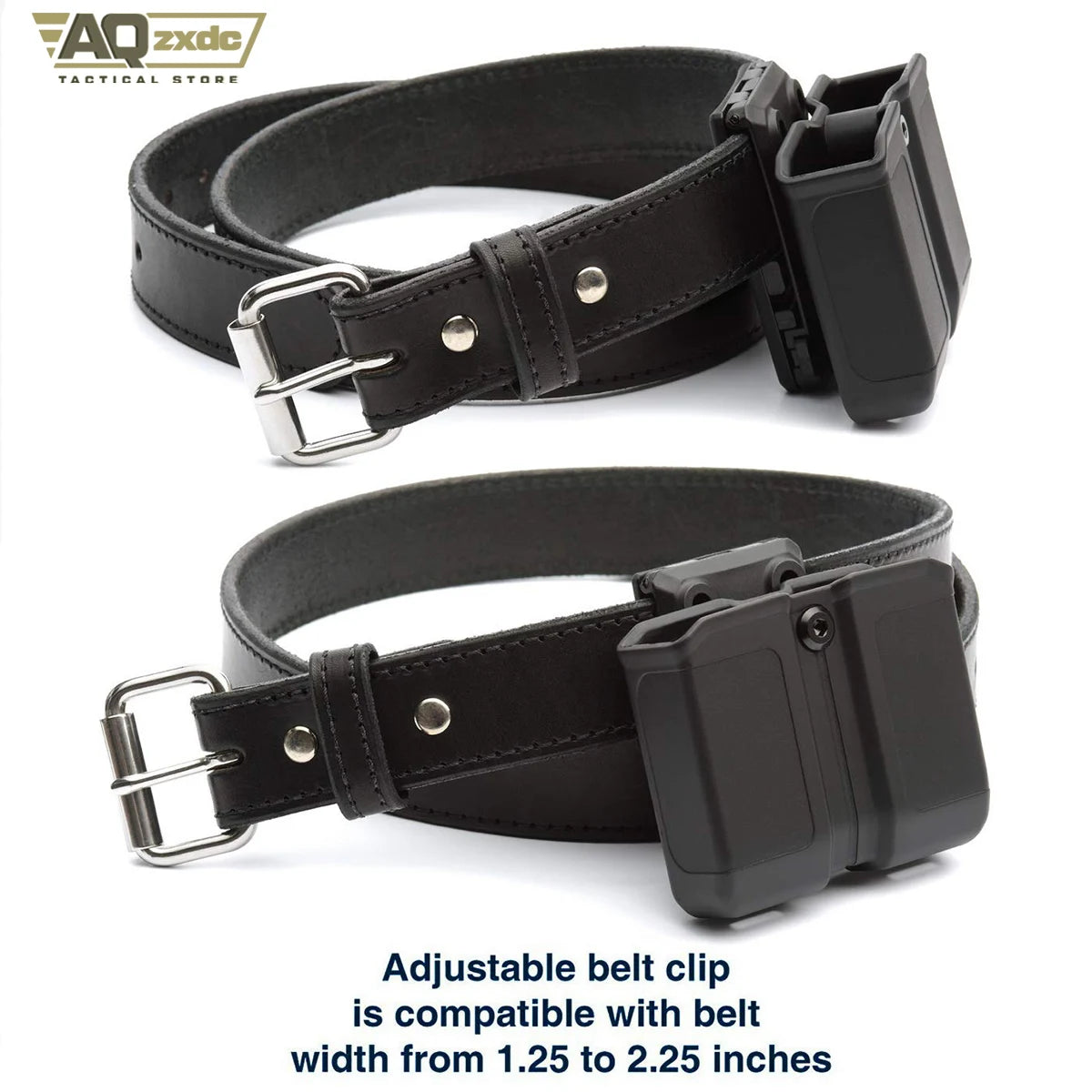 AQzxdc Universal Double Magazine Pouch, OWB 9mm .40 Double Stack Mag Holder Dual Stack Adjustable Retention Pistol Mags Holster