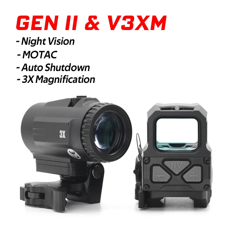 New UH1 RDS Red Dot Sight Gen II Tactical Mira Holografica with V3XM VMT-3X Magnifier For Airsoft Original Markings