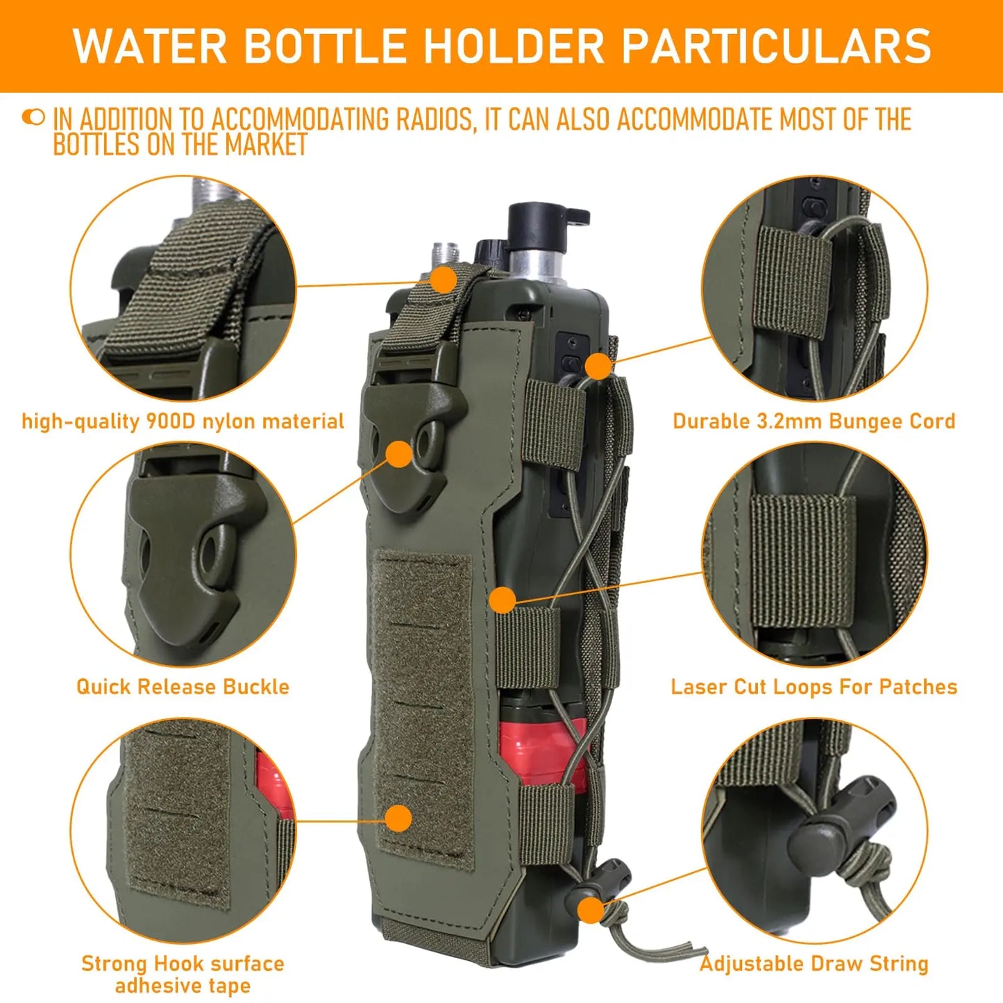 AQzxdc Outdoor Molle Radio Pouch Holder & Molle Adjustable Water Bottle Holder 40 oz, Tactical Bottle Pouch for Backpack Belt