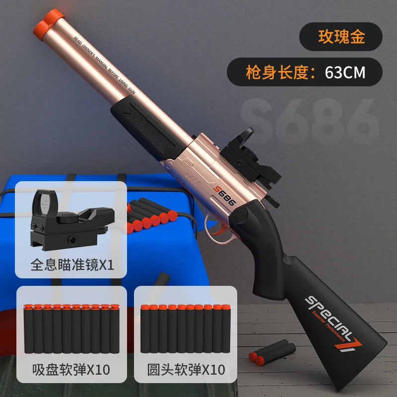 S686 Double Barreled Rifle Long Toy Gun Airsoft Launcher Dual Soft Bullets Outdoor Sports Game Shot Gun Weapon for Kids Gift
