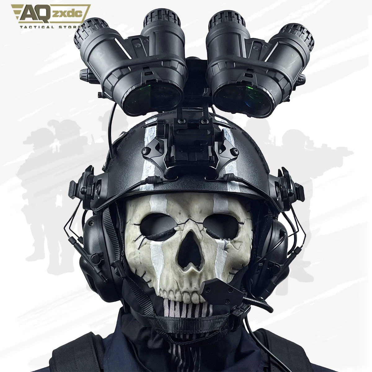 AQzxdc Airsoft Call of Duty 19 Night Raid Ghost Cosplay Full Set of Equipment Ghost Tactical Mask Tactical Vest & Hemlet Set