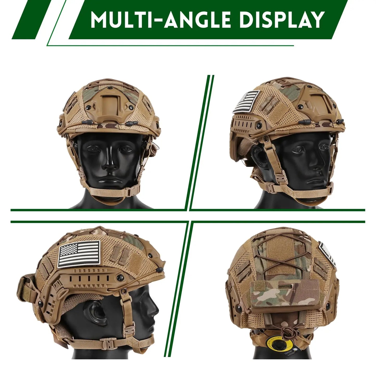 AQzxdcAdjustable Tactical Helmet Set with Counterweight Pouch & Cover for Airsoft, Cosplay, Military Gear Paintball War Game