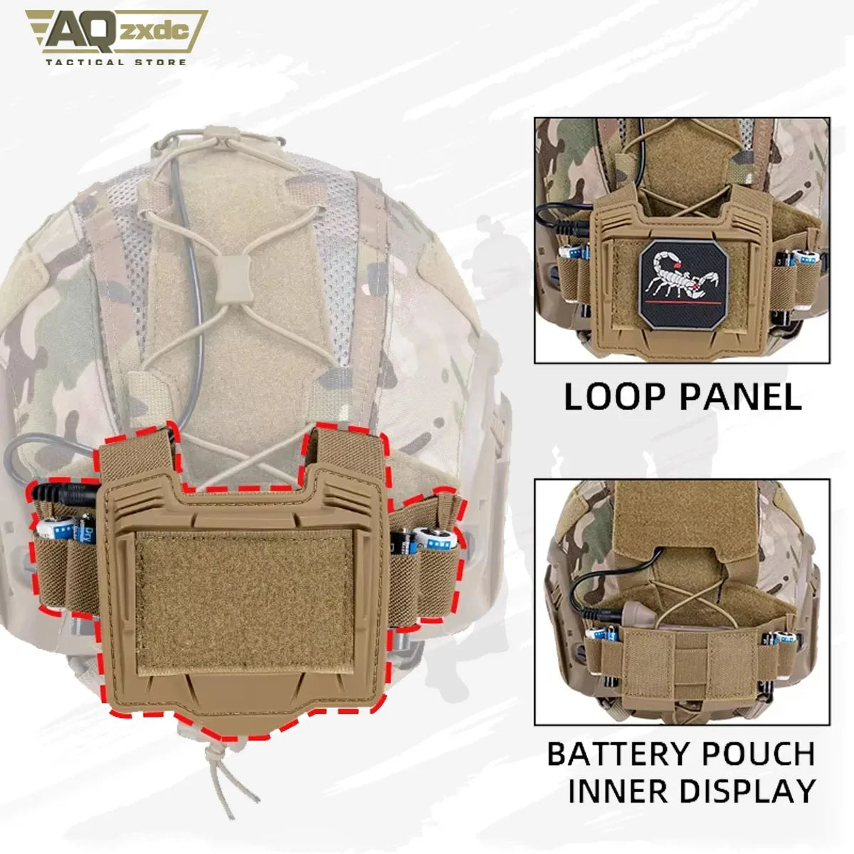 AQzxdc Tactical Ultra-High Cut Gen2 SF Helmet Cover Camo Helmet Cloth W/ Pouch with NVG Battery Pouch Hunting Hybrid Mesh Cover