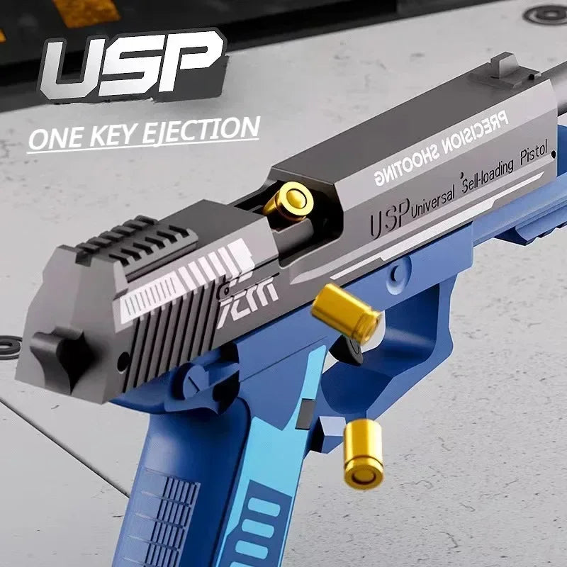 Mechanical USP Continuous Firing Throwing Shell Toy Gun Soft Bullet Airsoft Outdoor Sports CS Weapon Pistol for Boys Gift